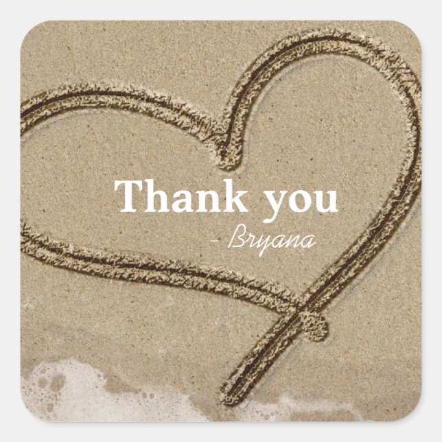 Writing in Sand Heart Beach Wedding Favor Sticker (Front)