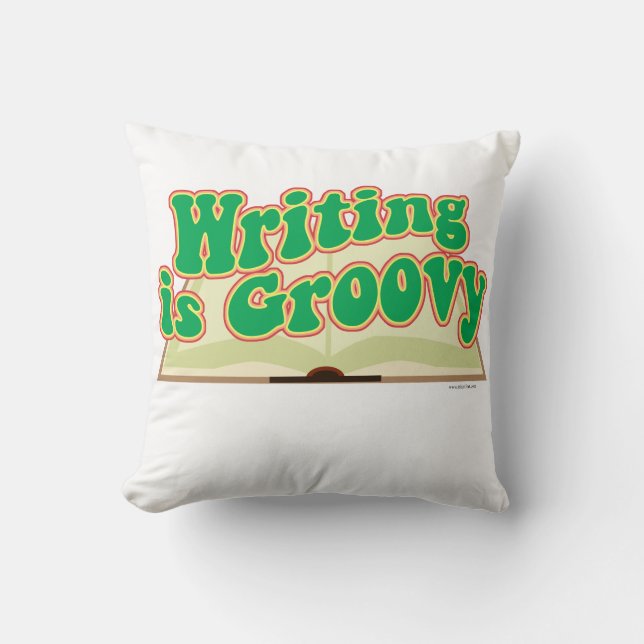Writing Is Groovy Retro Author Cartoon Fun Throw Pillow (Front)