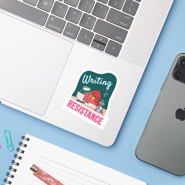 "Writing is My Resistance" compact version Sticker (Laptop w/ iPhone)