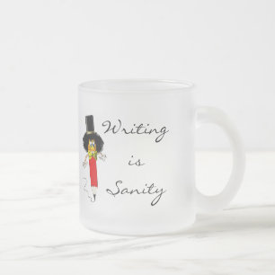 Writing is Sanity, Funny Clown Head on Pencil Frosted Glass Coffee Mug