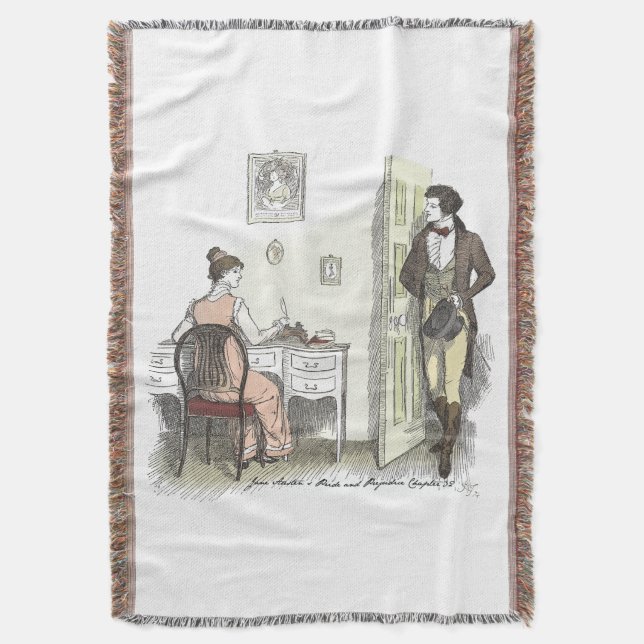 Writing Letters - Jane Austen Pride & Prejudice Throw Blanket (Front Vertical)