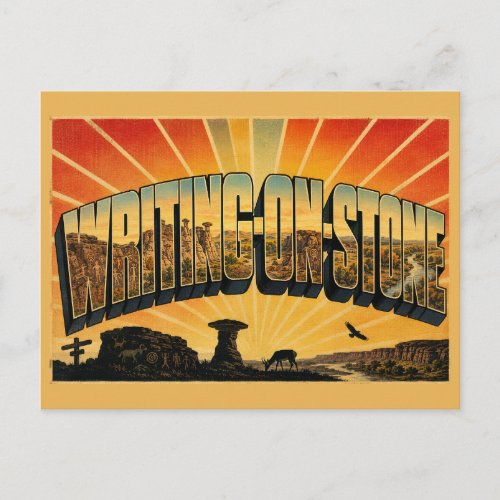 Writing-on-Stone Hoodoos Cliffs Prairie Art Postcard