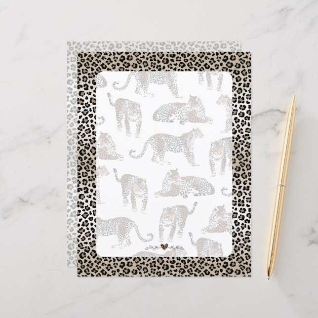 Writing Paper Sheet, Leopard Print,  (Front/Back In Situ)