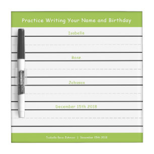 Writing Practice Name Birthday No Trace Green Dry Erase Board