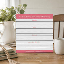 Writing Practice Name Birthday No Trace Pink