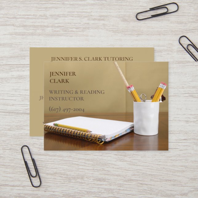 Writing & Reading Teacher/ Pencil & Notebook  Business Card (Front/Back In Situ)