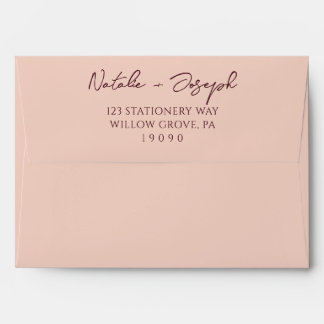 Written Burgundy Cream Whimsical Retro Wedding Envelope