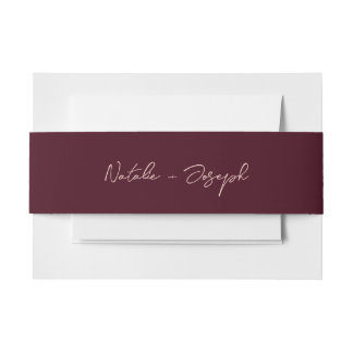  Written Deep Burgundy Retro Whimsical Wedding Invitation Belly Band