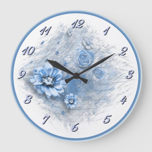 Written In Floral Blue Wall Clock (Front)
