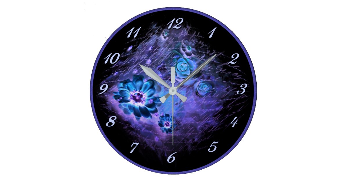 Written In Floral Night Glow Blue Wall Clock