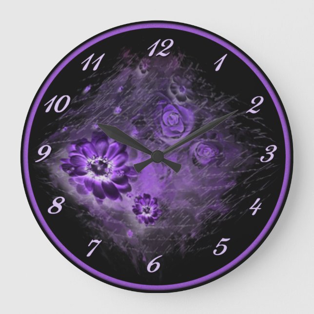 Written In Floral Night Glow Purple Wall Clock (Front)