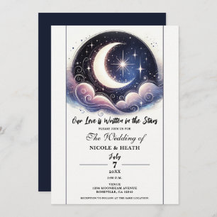 Written in Stars Watercolor Moon Wedding Invitation