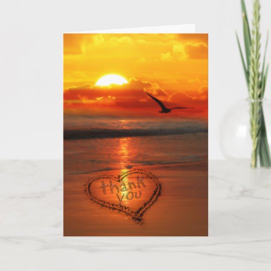 Written In The Sand On The Beach Sunset Thank You Card 