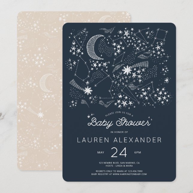 Written in the Stars Baby Shower Navy Invitation (Front/Back)
