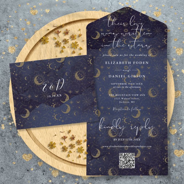 Written In The Stars Celestial QR Code Wedding All In One Invitation (Written In The Stars Celestial QR Code Wedding All In One Invitation)