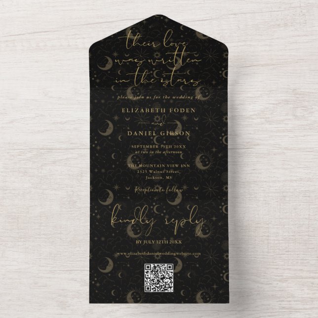 Written In The Stars Celestial QR Code Wedding All In One Invitation (Inside)