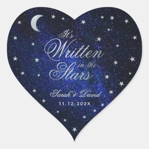Written in the Stars Celestial Wedding Silver Moon Heart Sticker