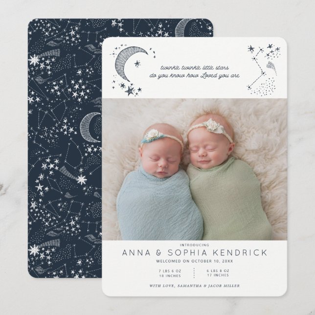 Written in the Stars Constellation Twins Announce Invitation (Front/Back)