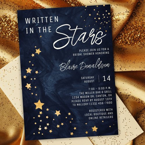 Written in the Stars Navy and Gold Bridal Shower Invitation