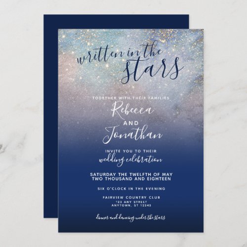 Written in the Stars Navy Galaxy Wedding Invitation