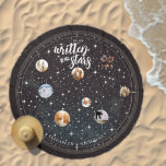 Written in the Stars | Star Map Couple Photo Beach Towel<br><div class="desc">Elevate your beach experience with the Written in the Stars | Star Map Couple Photo Beach Towel. This round towel is perfect for couples who want a unique and personalized touch, featuring a beautiful star map background that symbolizes a celestial love story. Designed with customizable photo slots, it allows you...</div>