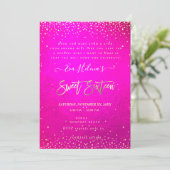 Written in the Stars Sweet 16, Flashy Neon Pink Invitation (Standing Front)