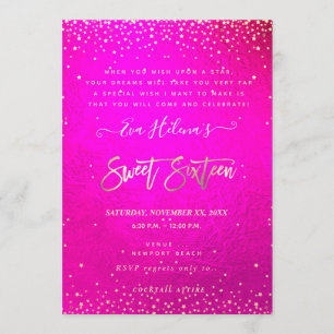 Written in the Stars Sweet 16, Flashy Neon Pink Invitation