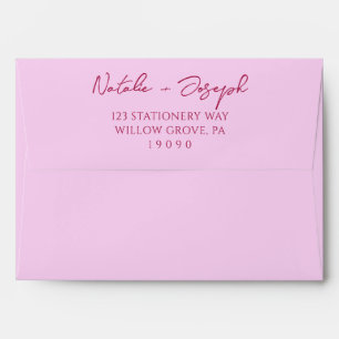 Written Raspberry Pink Whimsical Retro Wedding Envelope