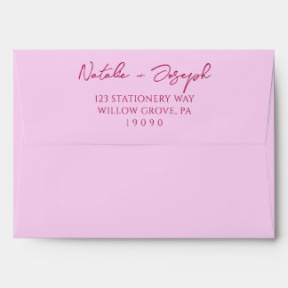 Written Raspberry Pink Whimsical Retro Wedding Envelope