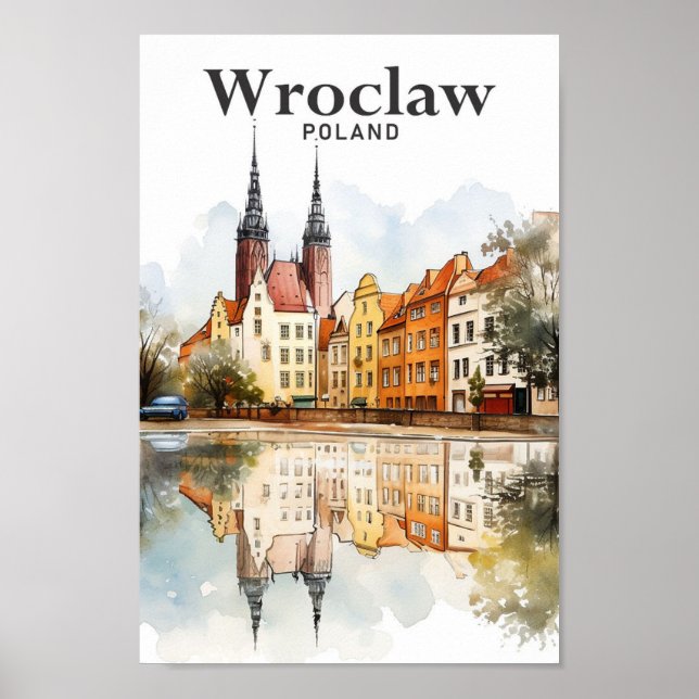 Wroclaw Poland Watercolor Painting Travel Poster (Front)