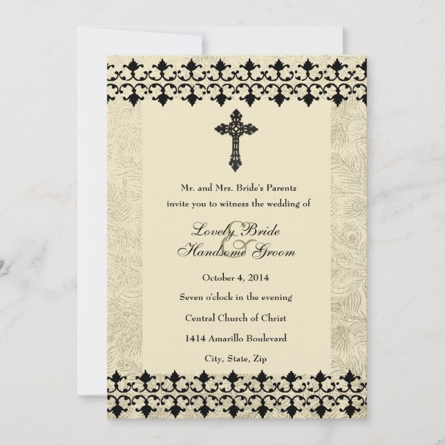 Wrought Iron Celtic Cross Wedding Invitation (Front)