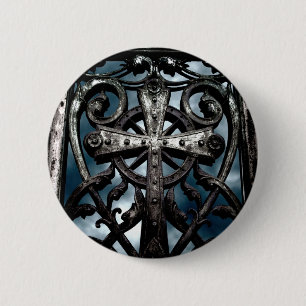 Wrought iron cross pinback button