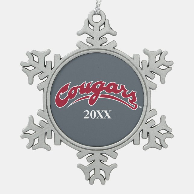 WSU Cougars Logo Snowflake Pewter Christmas Ornament (Front)