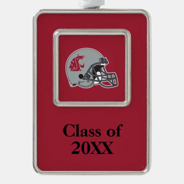 WSU Helmet Silver Plated Framed Ornament (Front)