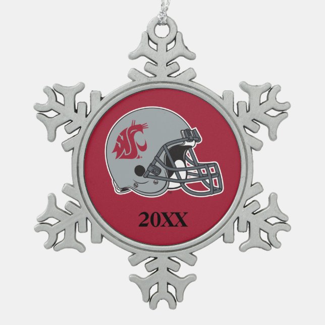 WSU Helmet Snowflake Pewter Christmas Ornament (Front)