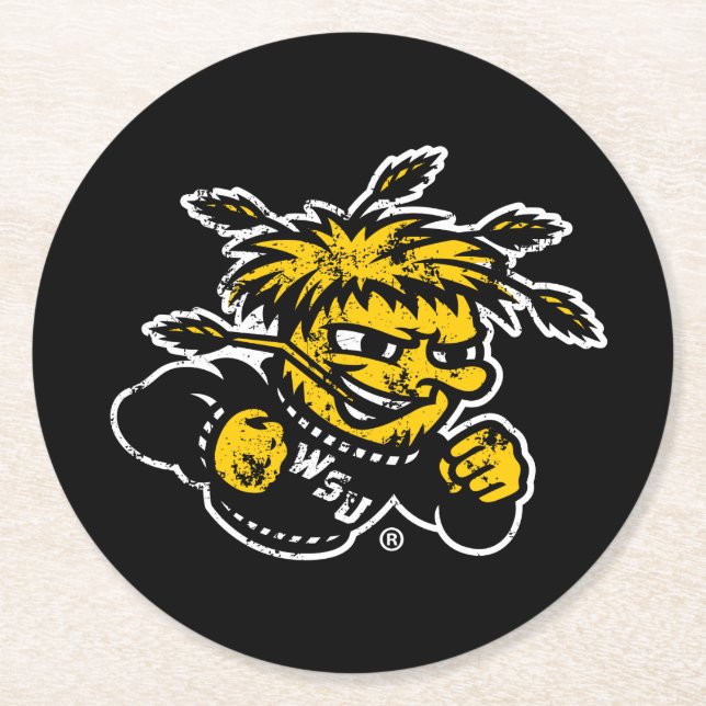 WSU Logo Distressed Round Paper Coaster (Front)