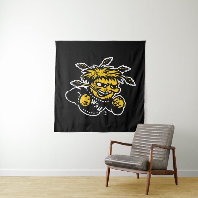 WSU Logo Distressed Tapestry (In Situ)