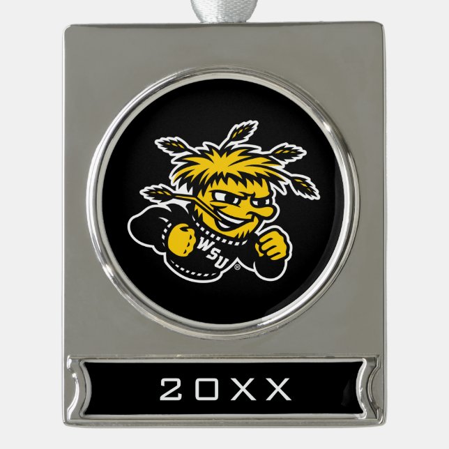 WSU Logo Primary Mark Silver Plated Banner Ornament (Front)