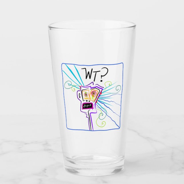 WT? WHAT THE ?? EMOJI Meemogie Glass (Front)