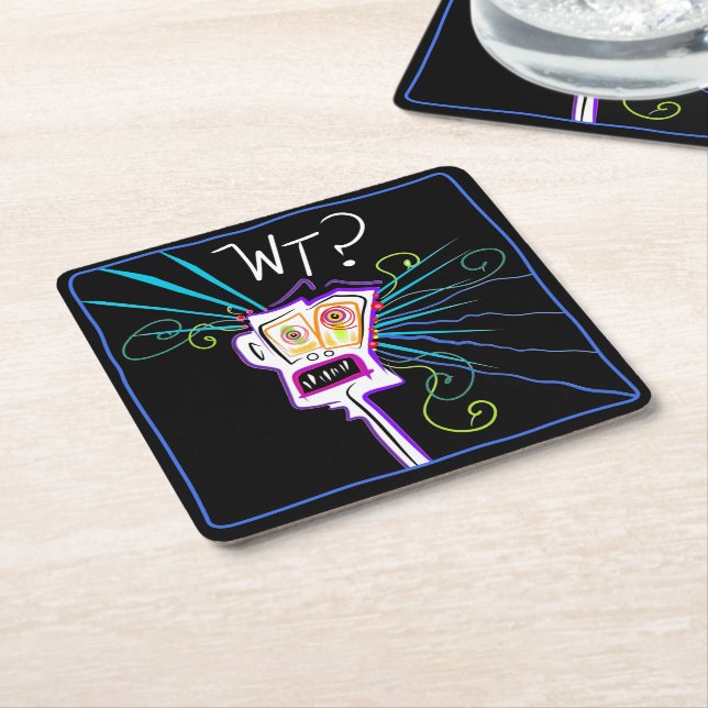 WT? WHAT THE ?? EMOJI Meemogie Square Paper Coaster (Angled)