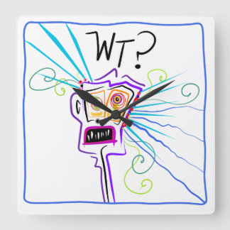WT? WHAT THE ?? EMOJI Meemogie Square Wall Clock