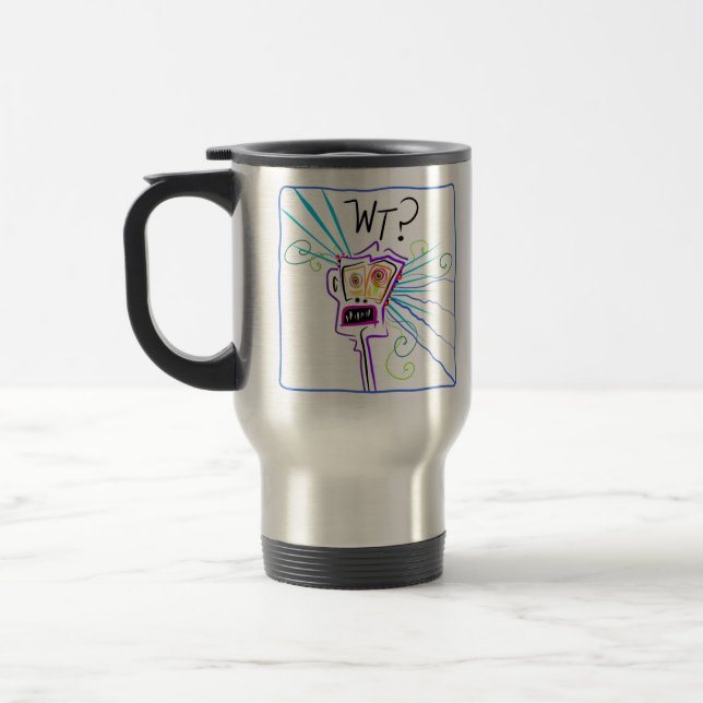 WT? WHAT THE ?? EMOJI Meemogie Travel Mug (Left)
