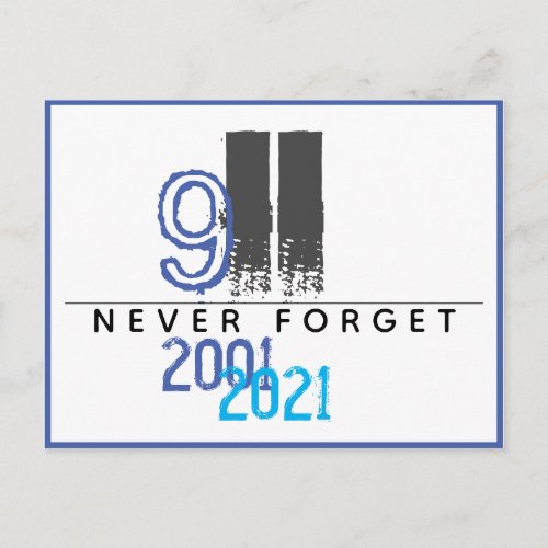 WTC 911 Blue Never Forget 20th Anniversary Postcard