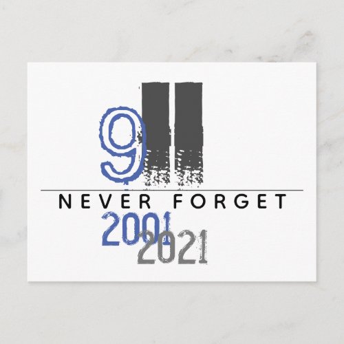 WTC 911 Grey Never Forget 20th Anniversary Postcard