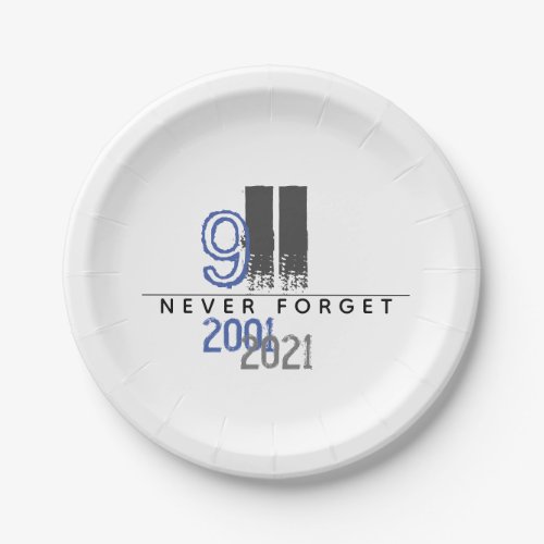WTC 911 Never Forget 20th Anniversary Paper Plates