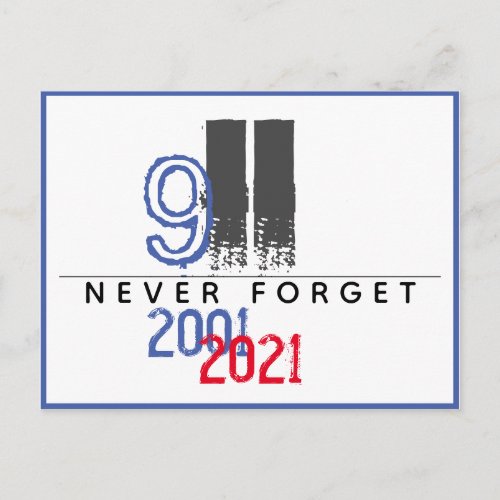 WTC 911 Patriotic Never Forget 20th Anniversary Postcard