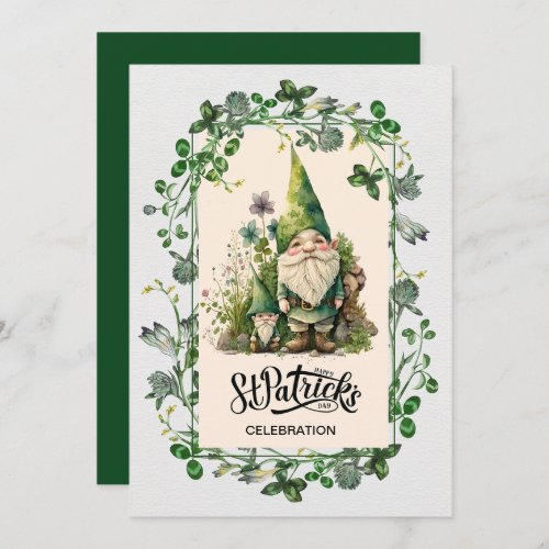 Wtercolor Irish Gnomes St Patricks Celebration Invitation
