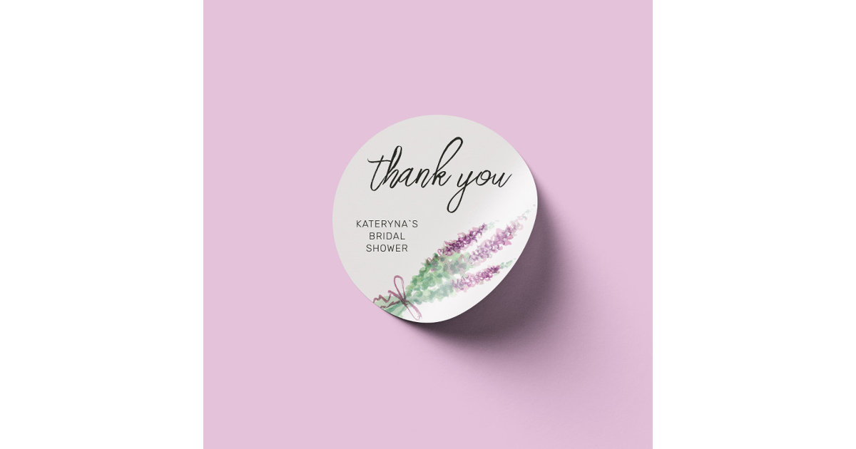 Wtercolor lilac lavender bridal shower Thank You Classic Round Sticker