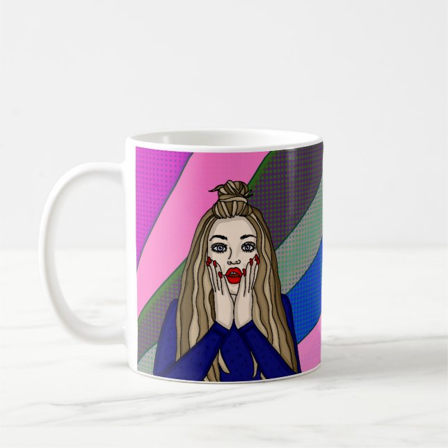 WTF Life? Funny Pop Art Woman Surprised  Coffee Mug (Left)