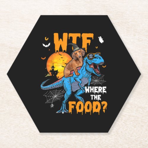 WTF Where The Food Halloween Dachshund Dog T_Rex D Paper Coaster